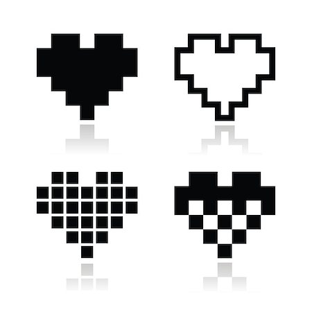 simsearch:400-06630419,k - Pixelated hearts with reflections icons set isolated on white Stock Photo - Budget Royalty-Free & Subscription, Code: 400-06630419