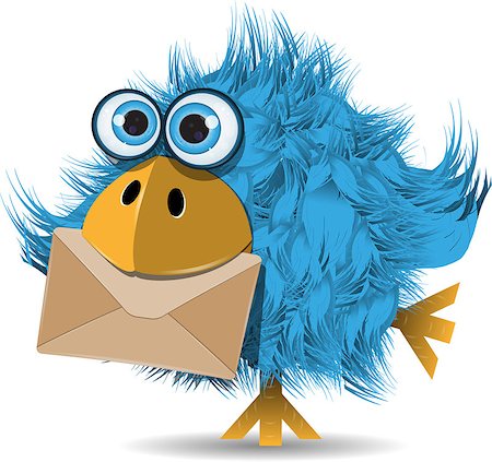 illustration, very funny  blue bird with envelope Photographie de stock - Aubaine LD & Abonnement, Code: 400-06630535