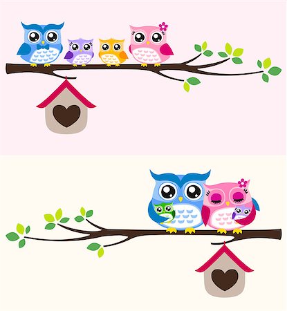 simsearch:400-06744568,k - owl family Fotografie stock - Microstock e Abbonamento, Codice: 400-06630545