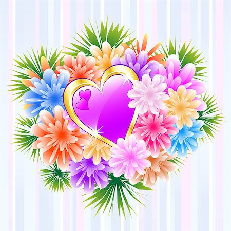 simsearch:400-05736913,k - Flower bouquet and purple love heart on a striped background. Ideal mother's day, valentine's day, wedding anniversary or birthday Photographie de stock - Aubaine LD & Abonnement, Code: 400-06630625