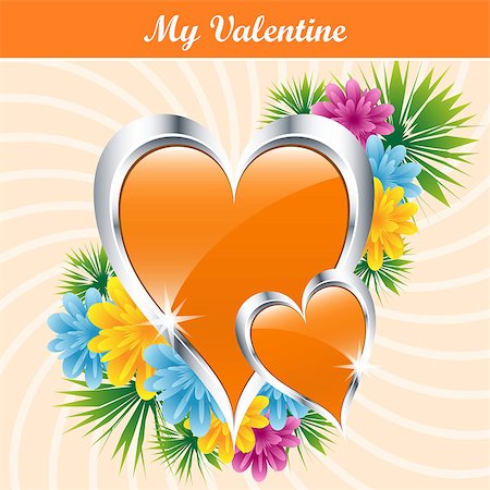 simsearch:400-05736913,k - Orange love hearts and flowers symbolizing valentines day, mothers day or wedding anniversary. Copy space for text. Photographie de stock - Aubaine LD & Abonnement, Code: 400-06630626