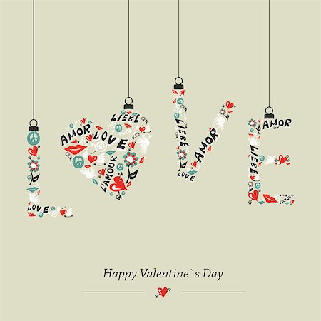 Valentine day Love hanging word composition greeting card. Vector illustration layered for easy manipulation and custom coloring. Stock Photo - Budget Royalty-Free & Subscription, Code: 400-06630924