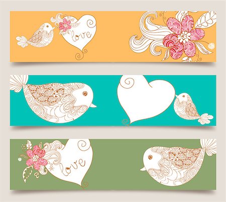 Lovely bird and spring flowers banners set background. Vector illustration layered for easy manipulation and custom coloring. Stock Photo - Budget Royalty-Free & Subscription, Code: 400-06630920