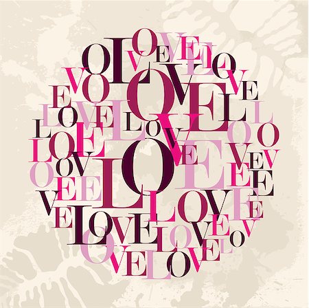 Valentine day love word circle over grunge background. Vector illustration layered for easy manipulation and custom coloring. Stock Photo - Budget Royalty-Free & Subscription, Code: 400-06630921