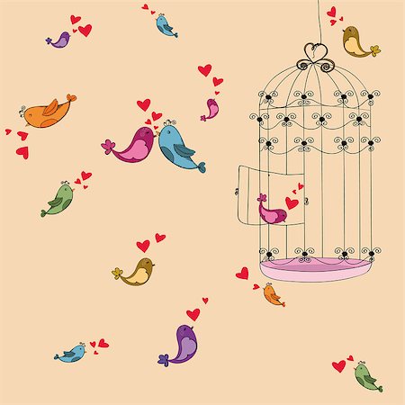 Valentine day free birds love background. Vector illustration layered for easy manipulation and custom coloring. Stock Photo - Budget Royalty-Free & Subscription, Code: 400-06630930