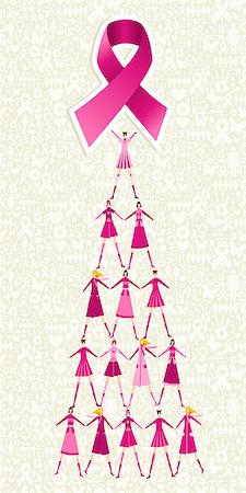 simsearch:400-04839981,k - Pyramid of women holding one pink breast cancer ribbon on icon set background. Vector file layered for easy manipulation and custom coloring. Photographie de stock - Aubaine LD & Abonnement, Code: 400-06630948