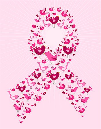 simsearch:400-04839981,k - Social birds tweeting in breast cancer awareness ribbon symbol. Vector file layered for easy manipulation and custom coloring. Photographie de stock - Aubaine LD & Abonnement, Code: 400-06630951