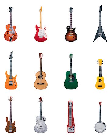 Set of the different guitar types icons Stock Photo - Budget Royalty-Free & Subscription, Code: 400-06631058