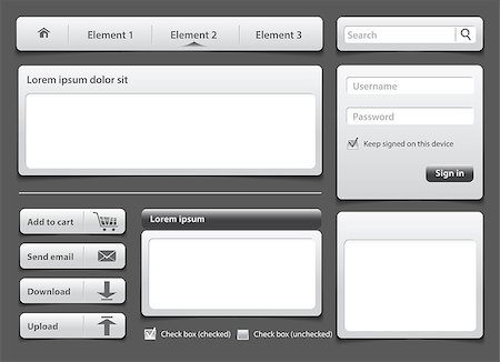 Light gray skin web design elements and modules on dark background. Vector Illustration Foto de stock - Royalty-Free Super Valor e Assinatura, Número: 400-06631053
