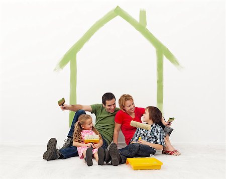 Family repainting their homewith the kids - concept Stock Photo - Budget Royalty-Free & Subscription, Code: 400-06631149