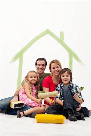 Family with two kids repainting their home concept - together holding utensils Stock Photo - Budget Royalty-Free & Subscription, Code: 400-06631150