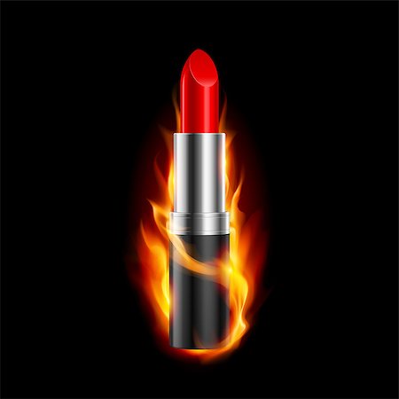 Fiery lipstick.  Illustration on black background for design. Photographie de stock - Aubaine LD & Abonnement, Code: 400-06631428