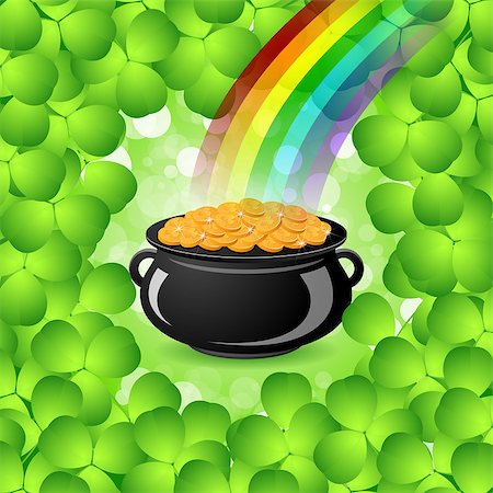 pot of gold - St. Patricks Day Cauldron with Gold Coins, Rainbow and Shamrock Stock Photo - Budget Royalty-Free & Subscription, Code: 400-06631654