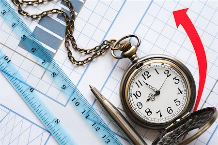 simsearch:400-06694744,k - Business concept. Watch and ruler on paper background with red chart Fotografie stock - Microstock e Abbonamento, Codice: 400-06631985