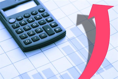simsearch:400-06641055,k - Business concept. Calculator and big red arrow on paper background with chart Stock Photo - Budget Royalty-Free & Subscription, Code: 400-06631982