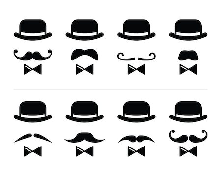simsearch:400-06695587,k - Vector icons set - man with bowler hat and mustache isolated on white Stock Photo - Budget Royalty-Free & Subscription, Code: 400-06632066