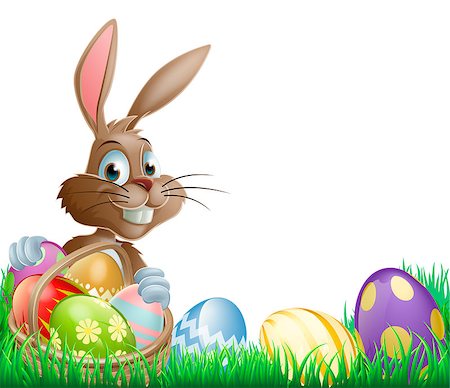 Isolated Easter footer design with a bunny rabbit and decorated Easter eggs in a basket Photographie de stock - Aubaine LD & Abonnement, Code: 400-06633640