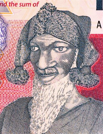 simsearch:400-06645344,k - Bai Bureh (1940-1908) on 1000 Leones 2010 Banknote from Sierra Leone. Sierra Leonean ruler and military strategist who led the Temne and Loko uprising against British rule in 1898. Photographie de stock - Aubaine LD & Abonnement, Code: 400-06644433