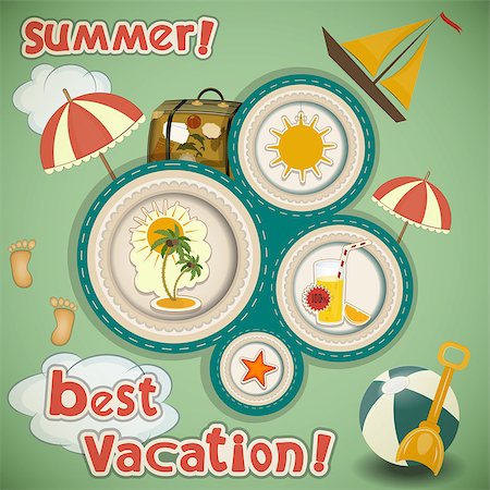 sea postcards vector - Vacation Travel  with Summer Items in Old Style. Hand Lettering Text. Vector Illustration. Stock Photo - Budget Royalty-Free & Subscription, Code: 400-06644492