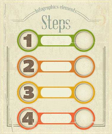 Vintage Old Infographics Design. Steps. Retro Elements for Visualization - vector illustration. Fotografie stock - Microstock e Abbonamento, Codice: 400-06644730