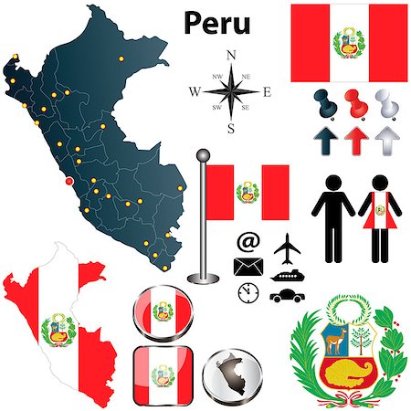 simsearch:400-06766969,k - Vector of Peru set with detailed country shape with region borders, flags and icons Photographie de stock - Aubaine LD & Abonnement, Code: 400-06644950