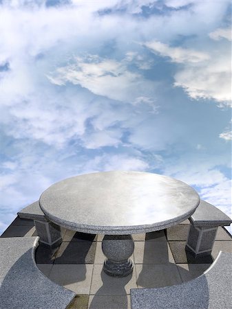 large marble table and chairs against a  bright blue cloudy background Stock Photo - Budget Royalty-Free & Subscription, Code: 400-06645448