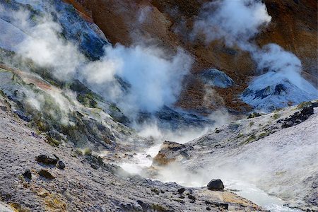 Jigokudani, known in English as "Hell Valley" is the source of hot springs for many local Onsen Spas in Noboribetsu, Hokkaido, Japan. Stock Photo - Budget Royalty-Free & Subscription, Code: 400-06640427