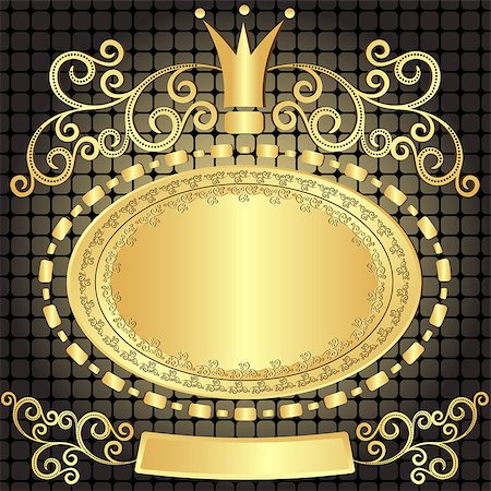 filigree graphics - Decorative gold oval vintage frame on dark pattern (vector) Foto de stock - Super Valor sin royalties y Suscripción, Código: 400-06640483