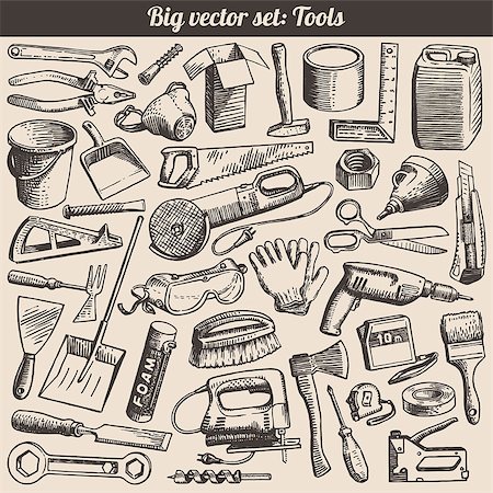 screw vector - Doodles Collection Of Working Tools Instruments Vector Stock Photo - Budget Royalty-Free & Subscription, Code: 400-06640654