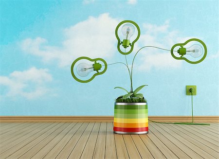 Energy efficiency concept with green lamp in a vase with grass- rendering Stock Photo - Budget Royalty-Free & Subscription, Code: 400-06640733