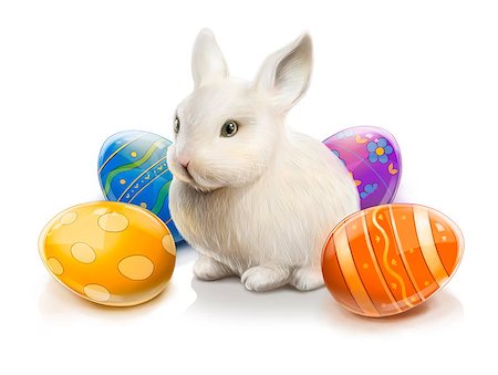 simsearch:400-07406705,k - Easter rabbit with colored eggs. Illustration isolated on white background Foto de stock - Super Valor sin royalties y Suscripción, Código: 400-06640800