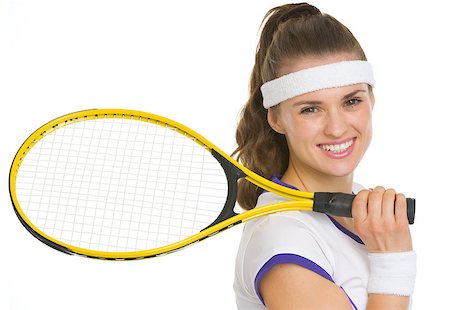 Portrait of smiling tennis player with racket Stock Photo - Budget Royalty-Free & Subscription, Code: 400-06640977