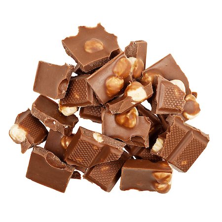 simsearch:400-06860297,k - Milk chocolate with nuts isolated on white background Fotografie stock - Microstock e Abbonamento, Codice: 400-06641187