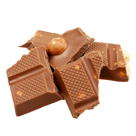 simsearch:400-06860297,k - Milk chocolate with nuts isolated on white background Fotografie stock - Microstock e Abbonamento, Codice: 400-06641188