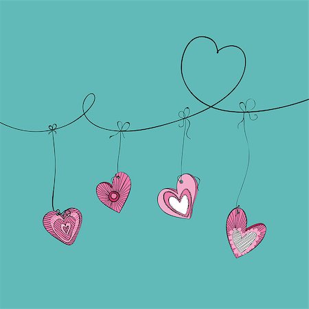 Valentine day hand drawn hanging hearts background. Vector illustration layered for easy manipulation and custom coloring. Stock Photo - Budget Royalty-Free & Subscription, Code: 400-06641299