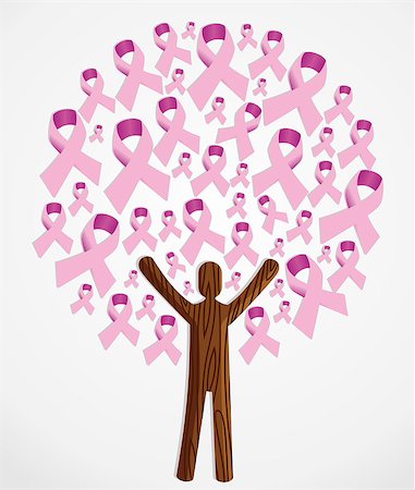 simsearch:400-04839981,k - Breast cancer care global awareness wooden man concept tree. Vector file layered for easy manipulation and custom coloring. Photographie de stock - Aubaine LD & Abonnement, Code: 400-06641300