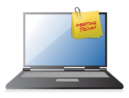 meeting today post it on a laptop illustration design Stock Photo - Budget Royalty-Free & Subscription, Code: 400-06641355
