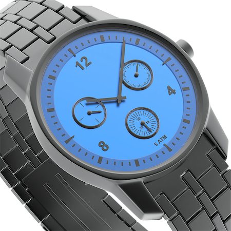 Close-up view of blue-black watch, 3d rendered image Stock Photo - Budget Royalty-Free & Subscription, Code: 400-06641485