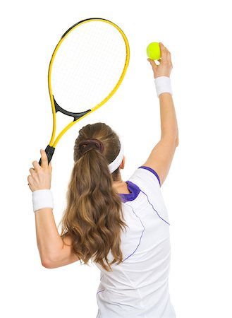 Tennis player ready to serve ball. rear view Stock Photo - Budget Royalty-Free & Subscription, Code: 400-06642757