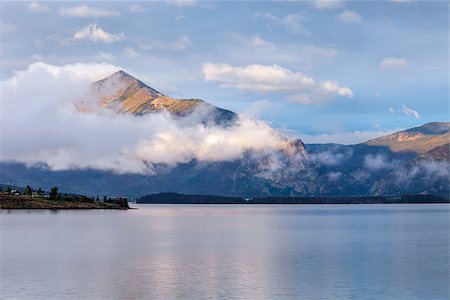 morning fog rising over calm Lake Dillon in Colorado Rocky Mountains Stock Photo - Budget Royalty-Free & Subscription, Code: 400-06643238