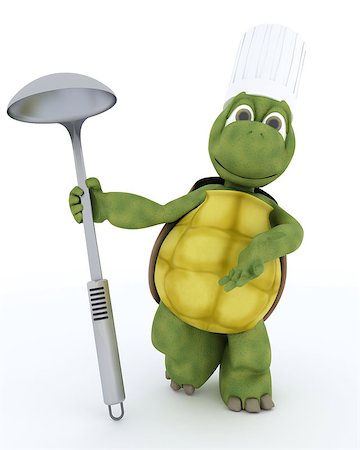 3D render of a tortoise chef with ladle Stock Photo - Budget Royalty-Free & Subscription, Code: 400-06643349