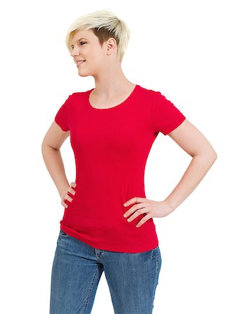 simsearch:400-07748288,k - Young beautiful blond female with blank red shirt. Ready for your design or artwork. Stock Photo - Budget Royalty-Free & Subscription, Code: 400-06643570