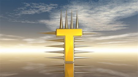 letter t with metal prickles under cloudy sky - 3d illustration Stock Photo - Budget Royalty-Free & Subscription, Code: 400-06643726