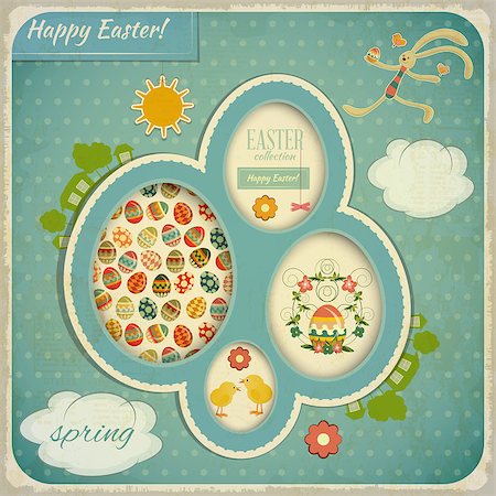 simsearch:400-06638864,k - Retro Vintage square Card with Easter Set. Vector Illustration. Stock Photo - Budget Royalty-Free & Subscription, Code: 400-06643815