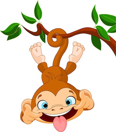 Cute baby monkey hamming on a tree. Photographie de stock - Aubaine LD & Abonnement, Code: 400-06643945