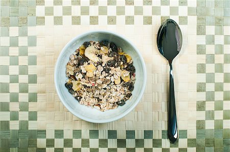 raw oats - Muesli breakfast in a bowl and spoon close up Stock Photo - Budget Royalty-Free & Subscription, Code: 400-06643990