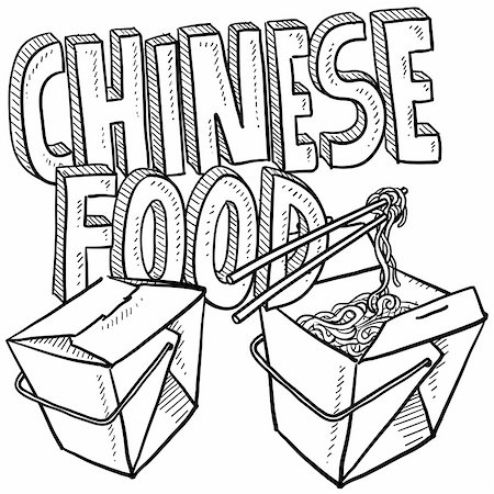 Doodle style Chinese food sketch, including text message, takeout boxes, chopsticks and noodles. Vector format. Stock Photo - Budget Royalty-Free & Subscription, Code: 400-06685672