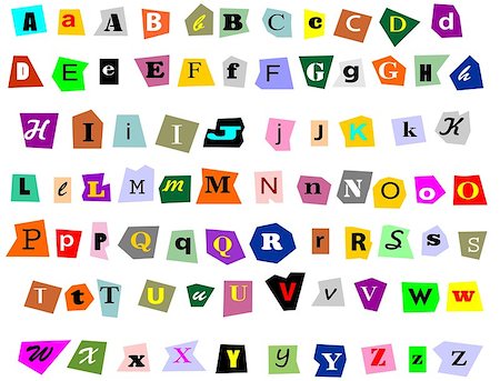 Alphabet newspaper uppercase, lowercase and symbols cutouts isolated on white. Mix and match to make your own words. Stock Photo - Budget Royalty-Free & Subscription, Code: 400-06685780