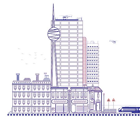 modern city with the TV tower and helicopters Stockbilder - Microstock & Abonnement, Bildnummer: 400-06685810