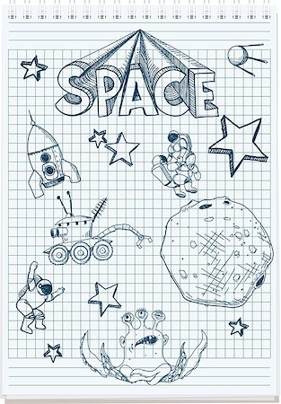 sharpner (artist) - sloppy sketch pen in the notebook space themed Stockbilder - Microstock & Abonnement, Bildnummer: 400-06685912